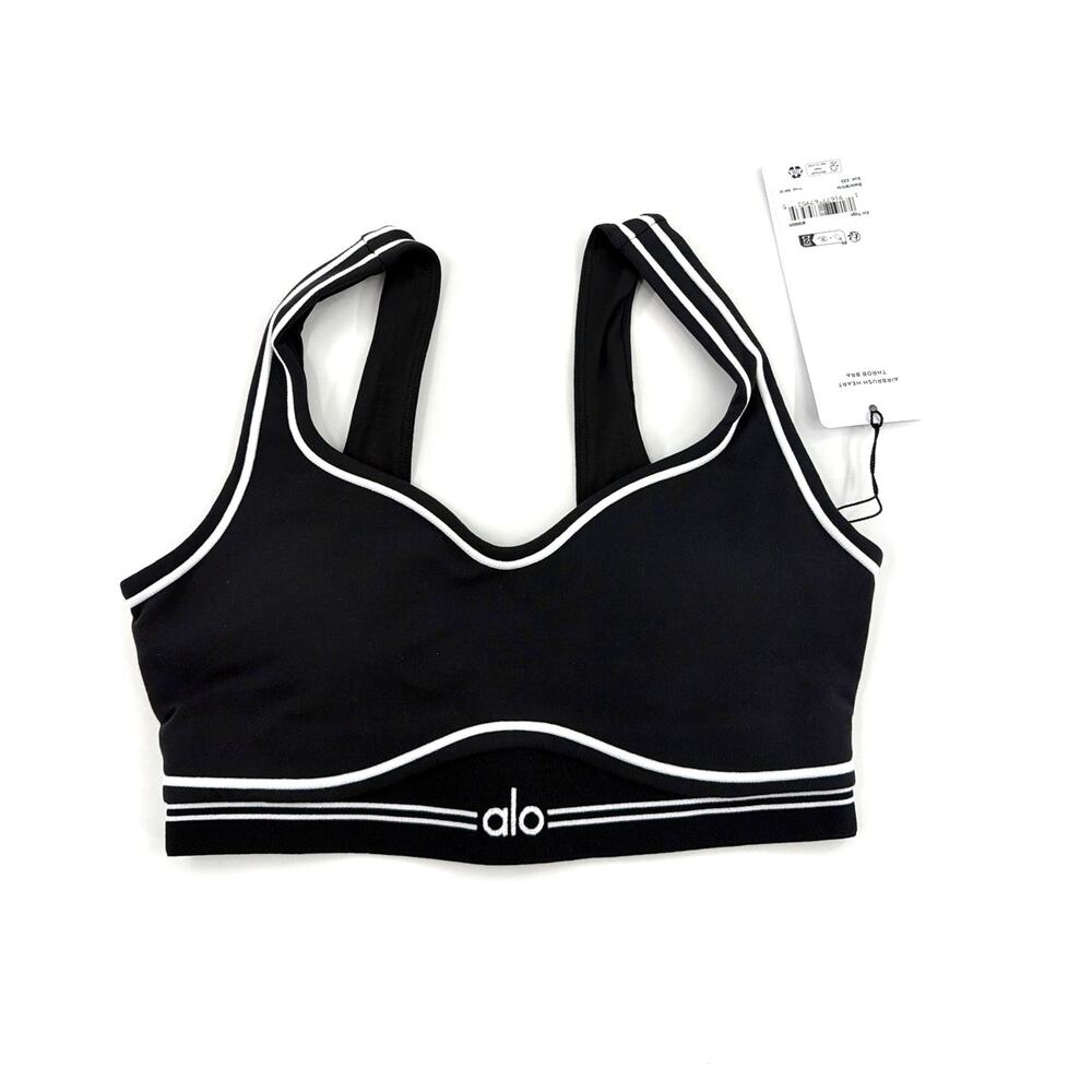 Alo Yoga Black White Airbrush Heart Throb Bra Size XXS - Picture 3 of 9